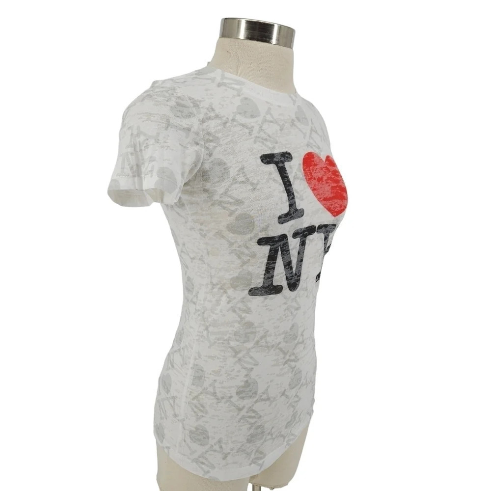 I Love Heart New York Tee Shirt White Burnout Short Sleeve Top - Picture 4 of 9